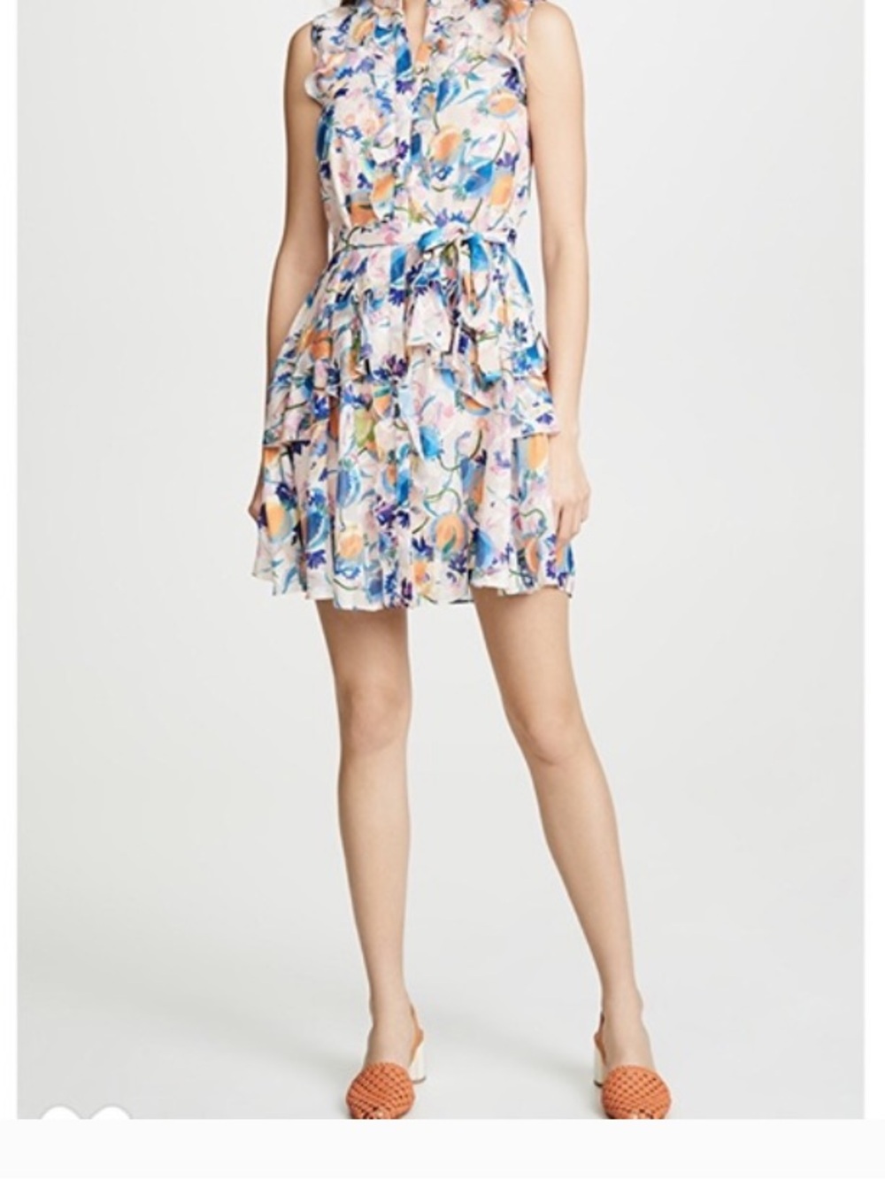 SALONI Sleeveless Pastel Floral Tie-Waist Midi Dress size 6 - Picture 2 of 5